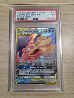2019 POKEMON SUN&MOON UNIFIED MINDS 35/236 SLOWPOKE & PSYDUCK GX TAG TEAM -PSA 7 - Image 1