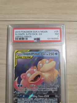 2019 POKEMON SUN&MOON UNIFIED MINDS 35/236 SLOWPOKE & PSYDUCK GX TAG TEAM -PSA 7 - Image 2