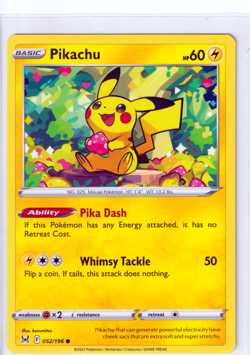 Pikachu 52/196 Lost Origin ENGLISH Common 2022 Near Mint Pokemon - Image 1