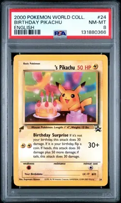 2000 POKEMON PIKACHU WORLD COLL ENGLISH #24 BIRTHDAY PIKACHU PSA 8 - Image 1
