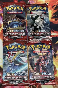 Crimson Invasion - Sealed 4 Booster Pack Art Set - Pokemon Sun & Moon TCG - Image 1