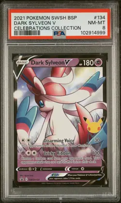 2021 POKEMON SWSH BLACK STAR PROMO CELEBRATIONS COLL #134 DARK SYLVEON V PSA 8 - Image 1
