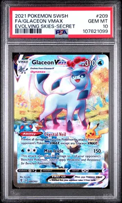 2021 POKEMON SWORD & SHIELD EVOLVING SKIES SECRET FULL ART/GLACEON VMAX PSA 10 - Image 1