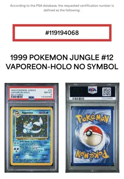 1999 POKEMON JUNGLE #12 VAPOREON-HOLO PSA 8, Free Shipping - Image 3