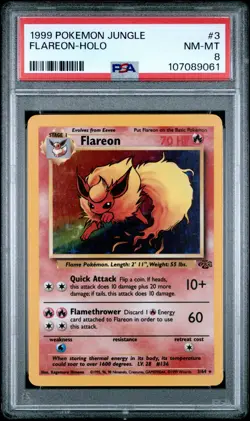 1999 POKEMON JUNGLE #3 FLAREON HOLO PSA 8 NM-MT - Image 1