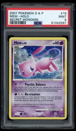 2007 Pokemon Mew Secret Wonders Holo Rare #15 PSA 9 Mint Swirl - Image 1