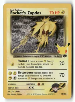 Rocket's Zapdos 15/132 Celebrations: Classic Collection Pokemon TCG NM - Image 1