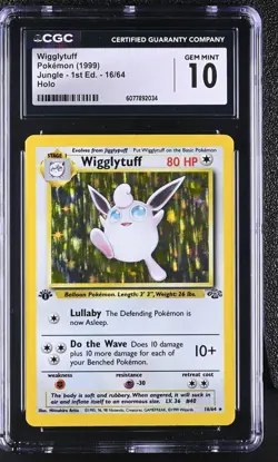 CGC 10 GEM MINT Wigglytuff 1999 Jungle 1st Edition 16/64 Holo Pokemon Card - Image 1