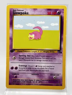 Slowpoke 55/62 First Edition Pokemon Card 1999 Fossil MP Crease - Image 1