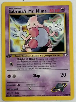 Sabrina's Mr. Mime 1st Edition Gym Heroes 94/132 Pokemon TCG Common NM Vintage - Image 1