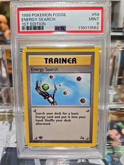 Pokemon Energy Search Fossil 1st Edition #59 PSA 9 Mint - Image 1