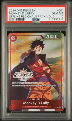 MONKEY D LUFFY P-001 OFFLINE REGIONALS PSA 10 GEM MINT, 2024 ONE PIECE CARD GAME - Image 1
