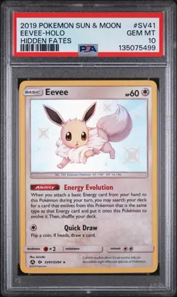 Eevee Holo SV41 PSA 10 2019 Pokemon Sun & Moon Hidden Fates Shiny Vault - Image 1