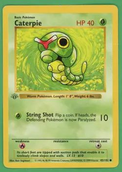 Caterpie Pokemon Base Set Shadowless 1ST Edition Common 45/102 - Image 1