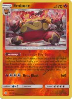 Pokemon - Emboar - 33/236 - Rare - Reverse Holo - Sun & Moon Cosmic Eclipse - NM - Image 1