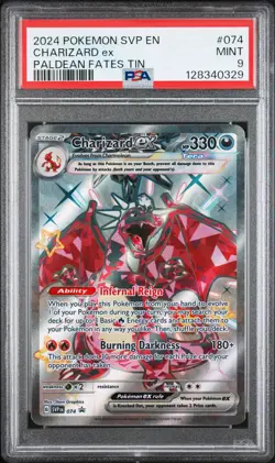 2024 POKEMON SVP EN-SV BLACK STAR PROMO PALDEAN FATES TIN CHARIZARD EX PSA 9 - Image 1