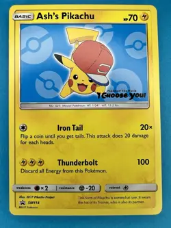 Ash's Pikachu SM114 Sun & Moon Black Star Promo Pokemon TCG NM - Image 1