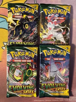 Pokemon TCG Evolving Skies Booster Packs Complete Art Set Sealed - 4 Packs - Image 1