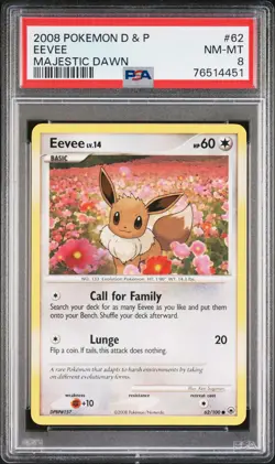 2008 Pokemon Diamond & Pearl Majestic Dawn #62 Eevee PSA 8 NM-MT - Image 1