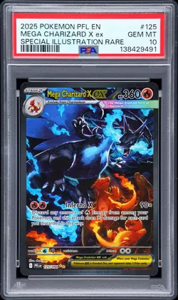 2025 POKEMON PFL EN-PHANTASMAL FLAMES #125 MEGA CHARIZARD X EX PSA 10 - Image 1