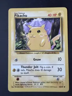 Pikachu Pokemon Card Common Base Set - 38/102 1999 - Image 1