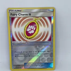 REVERSE HOLO Pokemon Card Sun Moon Lost Thunder Fairy Charm 176/214 Small Crease - Image 1