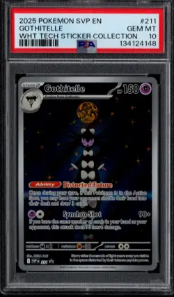 PSA 10 GOTHITELLE #211 2025 POKEMON SVP EN BLACK STAR PROMO WHITE TECH STICKER - Image 1
