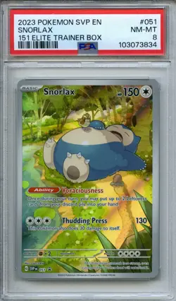 2023 Pokemon Scarlet & Violet 151 Snorlax Elite Trainer Box SVP051 PSA 8 - Image 1