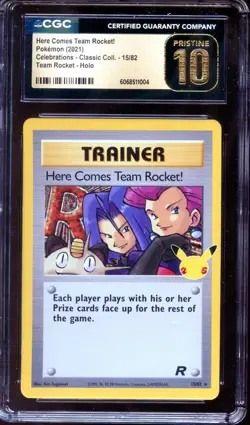 CGC 10 Pristine - Here Comes Team Rocket 15/82 Celebrations - Pokemon - Image 1