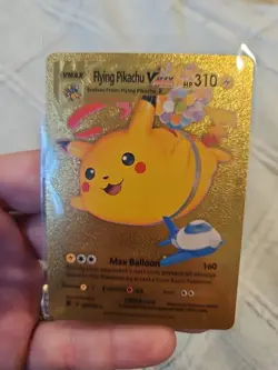 Flying Pikachu Vmax Gold Foil Fan Art Vinyl Textured Collector Pokemon Card - Image 1