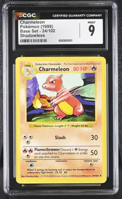 CGC 9 MINT Charmeleon 1999 Base Set 24/102 Shadowless Pokemon Card - Image 1