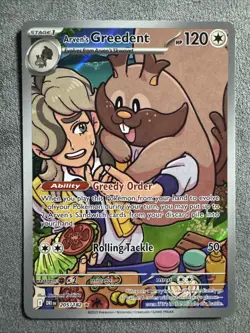 Pokemon TCG Destined Rivals Arven's Greedent Illustration Rare Card 205/182 NM - Image 1