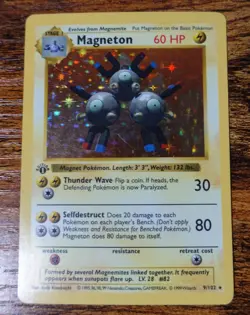 Magneton 9/102 1st Edition Holo Rare Base Set Shadowless 1st Ed. Pokemon Card PL - Image 1