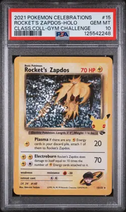 PSA 10 Rocket's Zapdos 15/132 Celebrations Classic Holo Pokemon Card - Gem Mint - Image 1