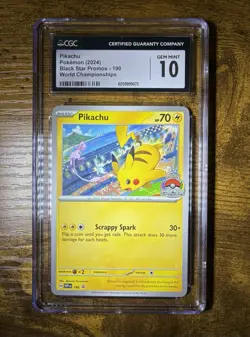 Pikachu Pokemon World Championships 2024 Stamp SVP #190 Black Star Promo CGC 10 - Image 1