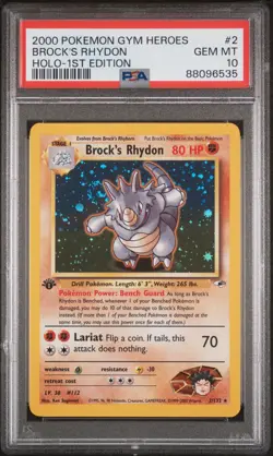 Pokemon First Edition Brock’s Rhydon Gym Heroes Holo #2 PSA 10 (POP 138) SWIRL🌀 - Image 2