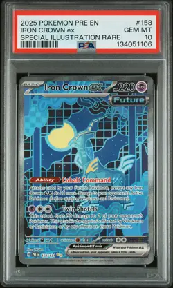 2025 Pokemon S&V Prismatic Evolutions Iron Crown ex PSA 10 #158/131 - Image 1