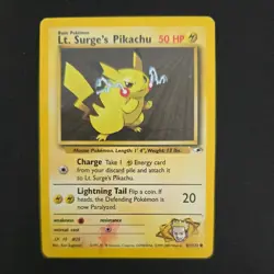 Lt. Surges Pikachu 81/132 Non Holo Rare Gym Heroes Pokemon Vintage WOTC - Image 1