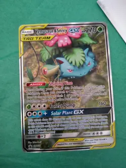 Mint Venusaur and Snivy GX SM 229 Full Art Tag Team Promo Card - Image 1