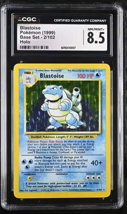 CGC 8.5 Blastoise 1999 Base Set 2/102 Holo Pokemon Card - Image 1