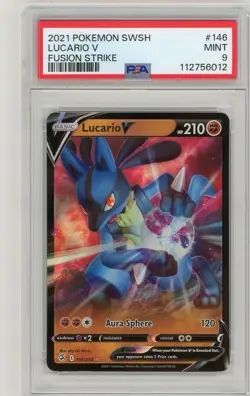 2021 Pokemon Sword & Shield Fusion Strike Lucario V Full Art #146 PSA 9 Mint - Image 1