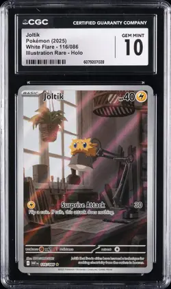 2025 POKEMON WHT EN-WHITE FLARE ILLUSTRATION RARE #116 JOLTIK CGC 10 GEM MINT - Image 1