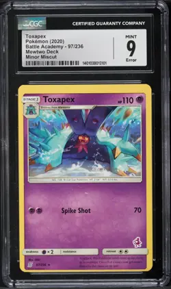 2020 Pokemon SWSH Battle Academy Mewtwo Deck Error Miscut Toxapex #97 CGC 9 MINT - Image 1