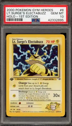 Pokemon Lt. Surge's Electabuzz Gym Heroes 1st Edition Holo Rare #6 PSA 10 - Image 1