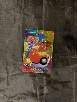 CHARIZARD #9 Pikachu Stamp 1998 Bandai Vintage Vending Prism Rainbow Holo Foil - Image 1