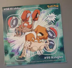 Vtg 1999 Nintendo creatures Game Freak Pokemon sticker card #98 Krabby Kringler - Image 1