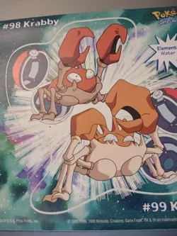 Vtg 1999 Nintendo creatures Game Freak Pokemon sticker card #98 Krabby Kringler - Image 3