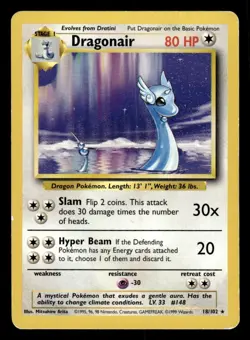 1999 Pokemon 18/102 Dragonair Base Set Rare LP - Image 1