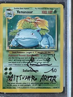 1999 Pokemon Base Set Venusaur Holo Mitsuhiro Arita Auto/Sketch PSA Authentic - Image 2
