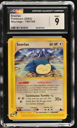 CGC 9 MINT Snorlax 2003 Skyridge 100/144 Pokemon Card - Image 1